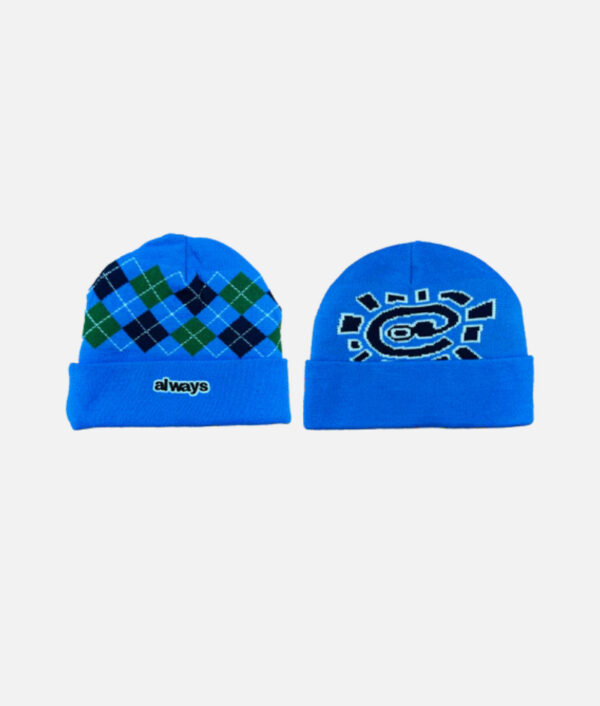 Adwysd Reversible Cuff Argyle Beanie – Blue